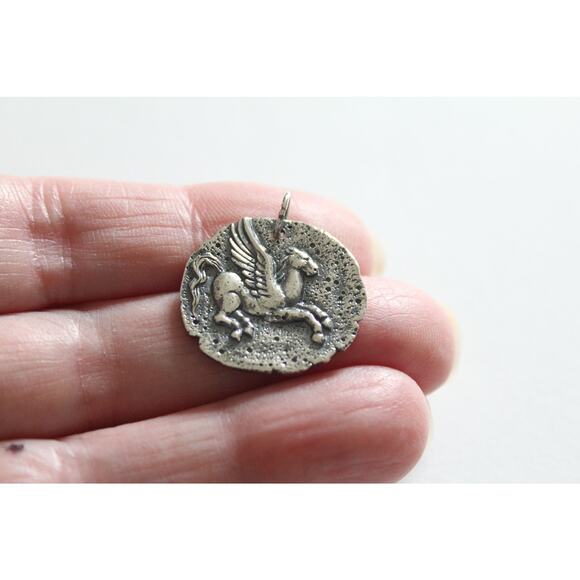 Sterling Silver Ancient Pegasus Coin Charm - Picture 1 of 4